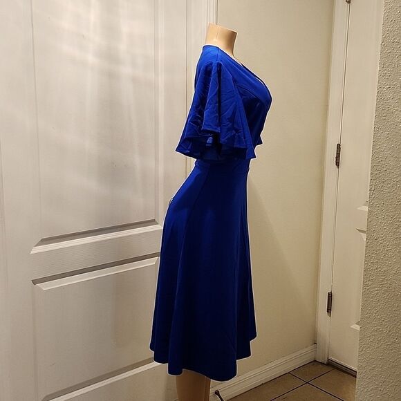 BRIDESMAY FIT AND FLARE V-NECK RUFFLE SLEEVE WOMEN'S DRESS - Picture 5 of 11